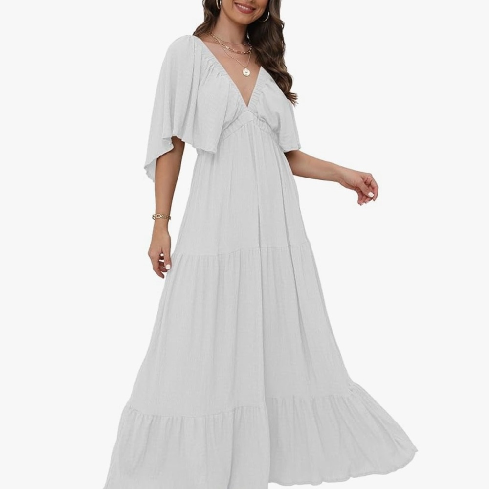 Elegant White Maxi Dress/ Boho with crown